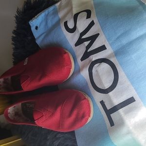 Toms Red Canvas Slip Ons